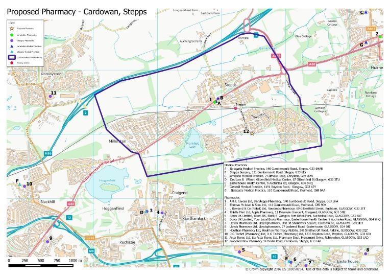 Map of Cardowan, Stepps