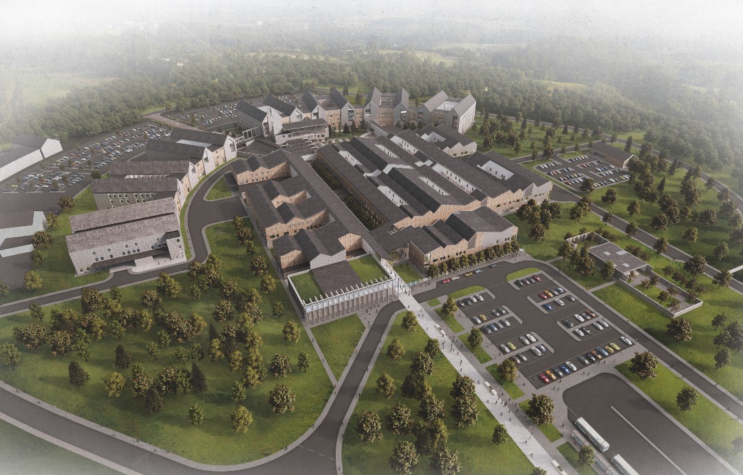 Aerial view of the new Monklands University Hospital