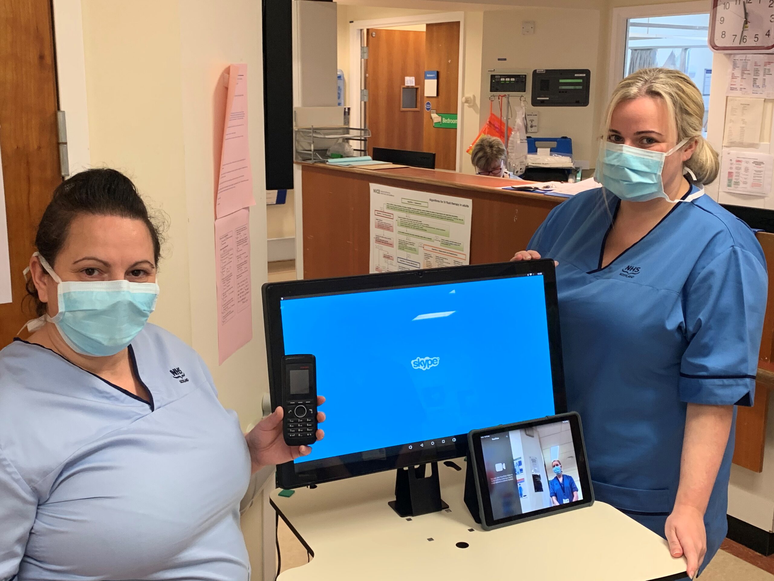 Image of Nursing staff with Virtual visiting equipment.
