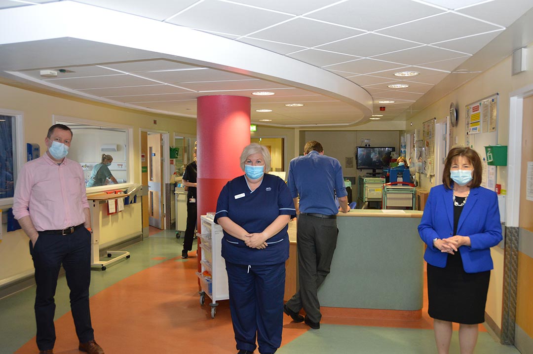 Photo caption (left to right) - Jason Leitch, National Clinical Director, Elma Whyte, senior charge nurse in ward 10 at University Hospital Hairmyres and Jeane Freeman MSP, Cabinet Secretary for Health and Sport.