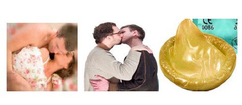 people kissing and a condom