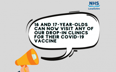 Drop-in covid-19 vaccine clinics start for 16 and 17 year-olds in NHS Lanarkshire