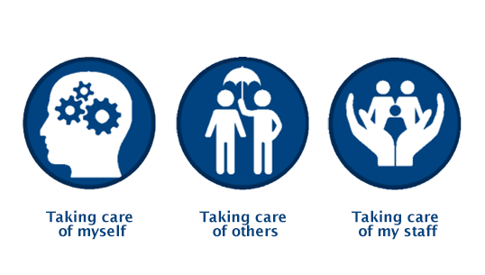 Psychosocial Mental Health & Wellbeing logos - Taking Care of myself, taking care of others & taking care of my staff