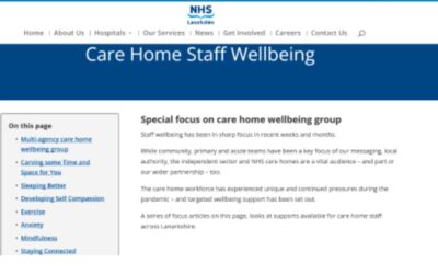 Dedicated webpage offers wellbeing support for care home staff