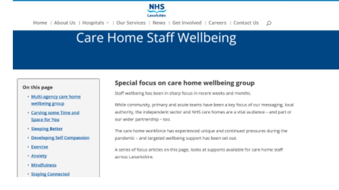 Image of care home wellbeing webpage