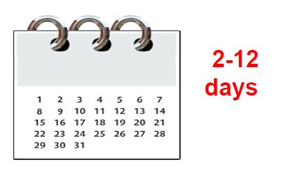 calendar showing 2 to 12 days