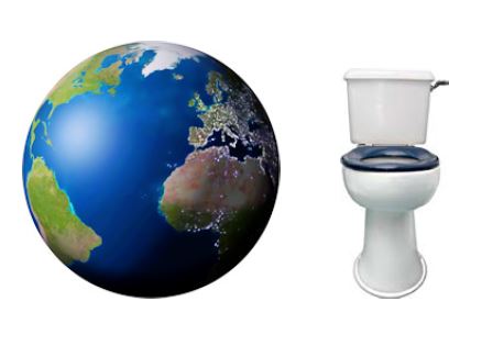 a globe and a toilet