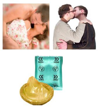 people kissing and a condom