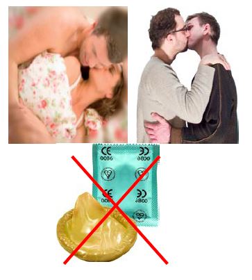 people kissing and a condom with a red cross through it
