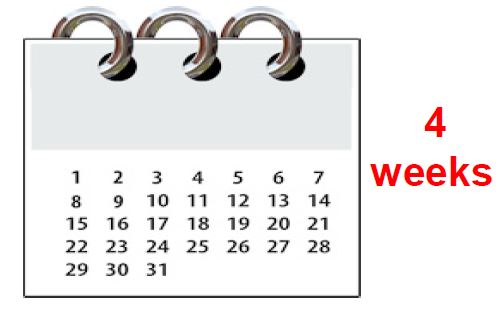 a calendar showing 4 weeks