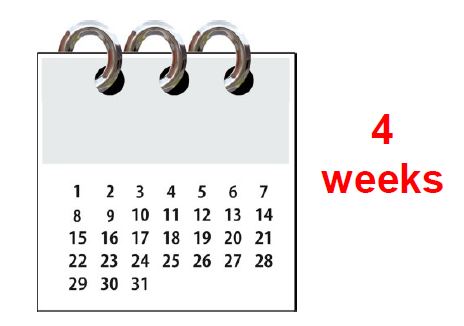 4 weeks on a calendar
