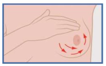 hand moving over breast in a circular movement