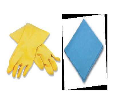 cleaning gloves and a sponge