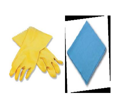 cleaning gloves and a sponge