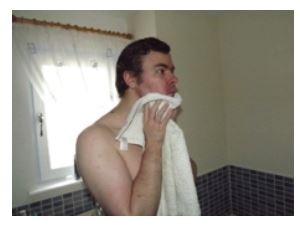 man towel trying face