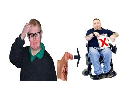 person holding their head and a person in a wheelchair