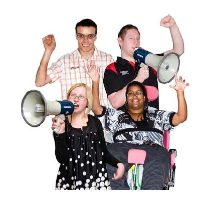 people holding megaphones