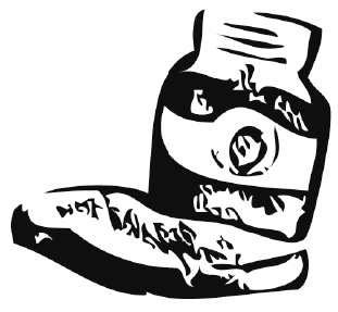 Illustration of a jar of jamand a slice of bread.