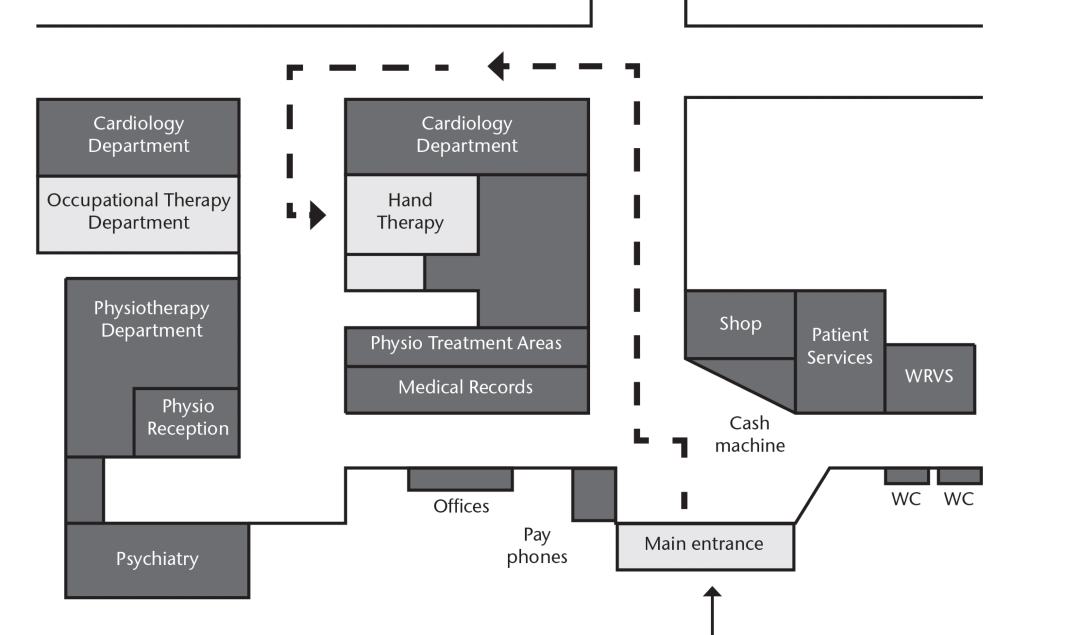Map showing directions to occupational therapy department