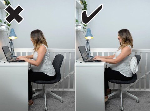 Comparison between correct posture and incorrect posture in pregnancy when sitting