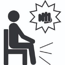 Illustration of a character sitting with clenched fists