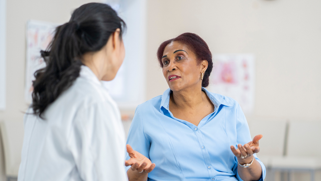 two women talking