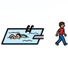 swimming cartoon and walking cartoon