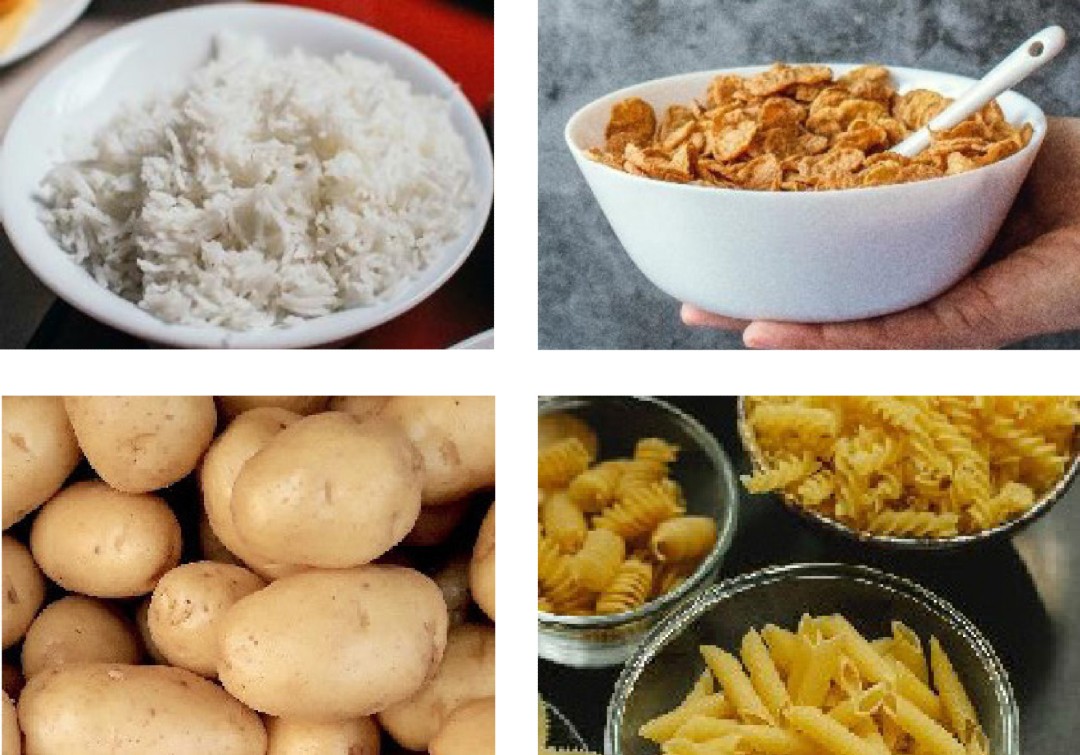 Rice, cereal, potatoes and pasta