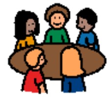 Group of characters sitting around a table.