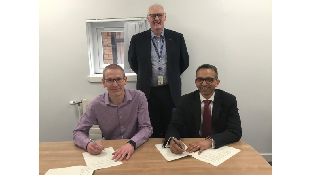 Front, left to right. Ross McGuffie, Chief Officer of Health and Social Care North Lanarkshire, signed a formal Memorandum of Understanding, along with his South Lanarkshire counterpart, Soumen Sengupta. Peter McCrossan, NHS Lanarkshire Director for Allied Health Professions is pictured centre.