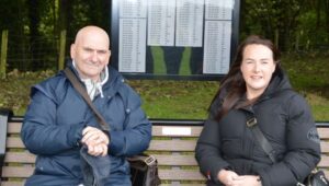 Brian (left) and step daughter (right) sitting on organ donation bench