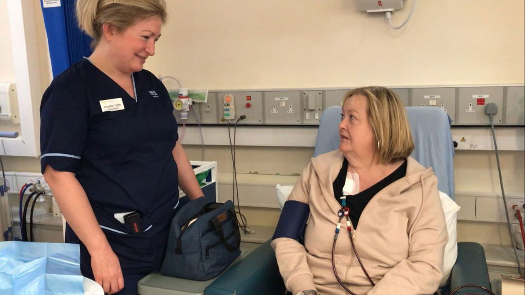 Renal Team - Pictured: Jennifer Telfer, senior charge nurse of the regular dialysis unit pictured with patient