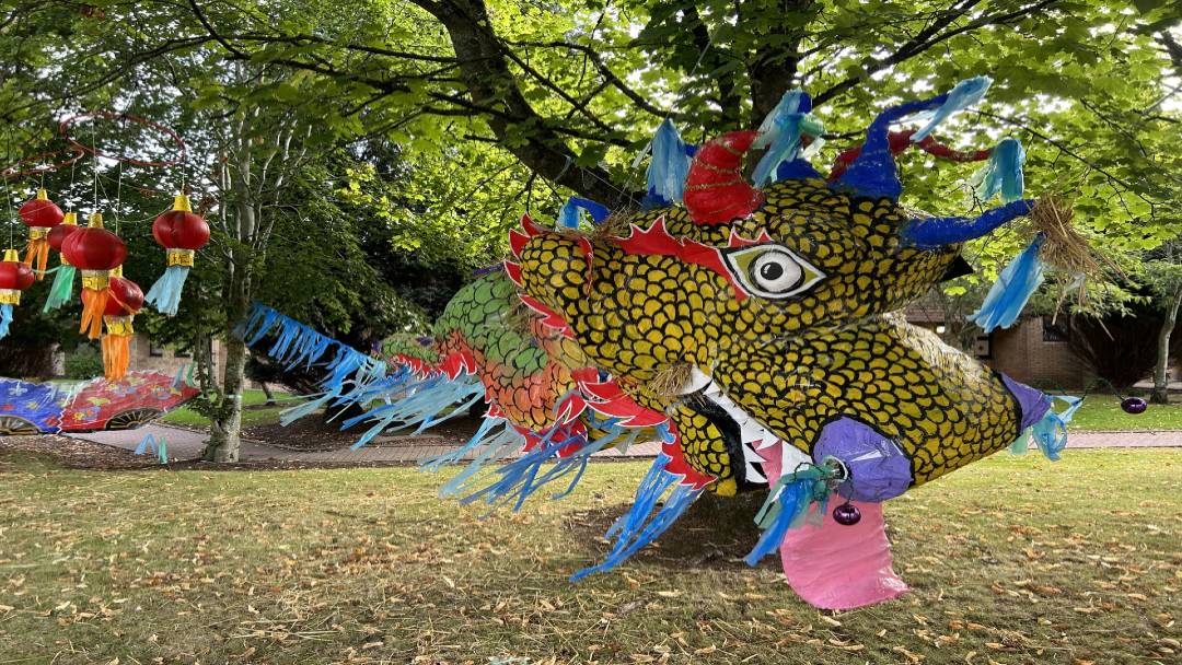 An Oriental Dragon scarecrow at Kirklands created by in-patients at Kylepark Assessment and Treatment Centre.
