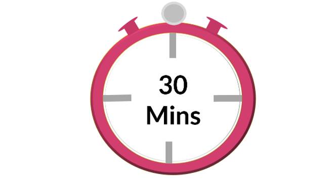 clock displaying thirty minutes