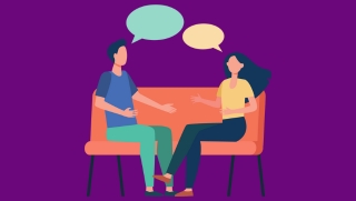 two people having a conversation 