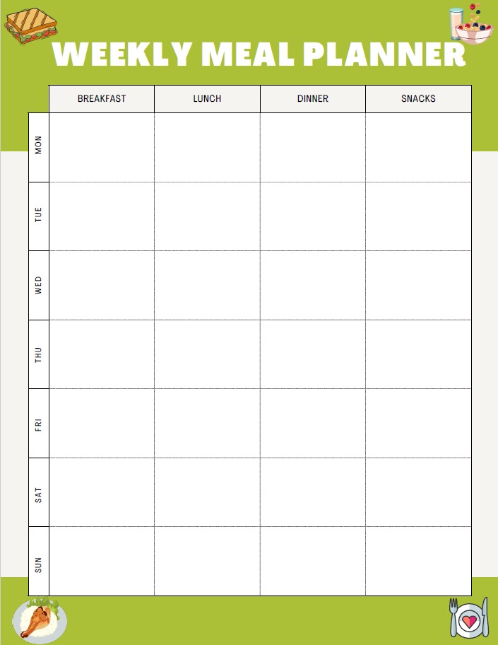 Weekly planner Image of a weekly meal planner