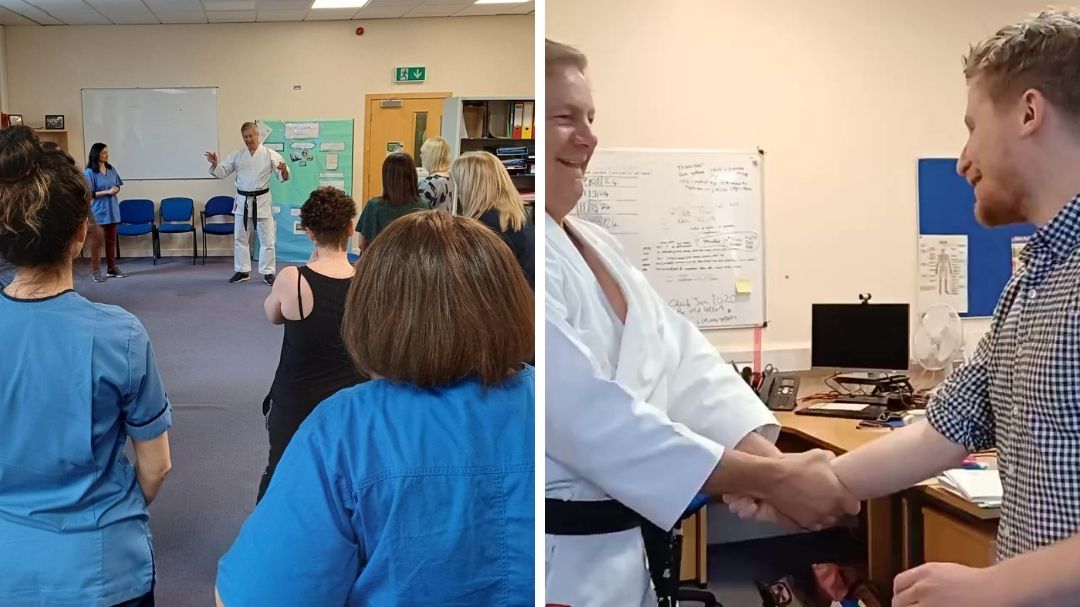 Staff from the sexual health service take part in a self defence class as part of their wellbeing initiatives