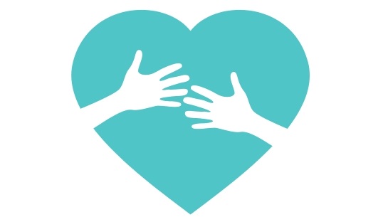 care heart Heart with hands reaching one another inside it