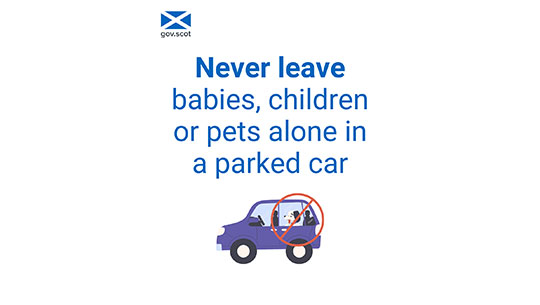 Never leave babies, children or pets alone in a parked car