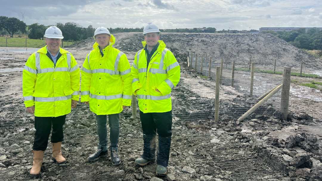 on the site are (from left) Donald Reid, NHS Lanarkshire Board non-executive director; Colin Lauder, NHS Lanarkshire Deputy Chief Executive & Director of Planning, Property and Performance; Dean Molloy, from contractor I&H Brown