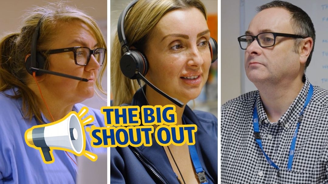 BSO – referral management Photo of 3 NHS Lanarkshire staff members with The Big Shout Out graphic overlaid.
