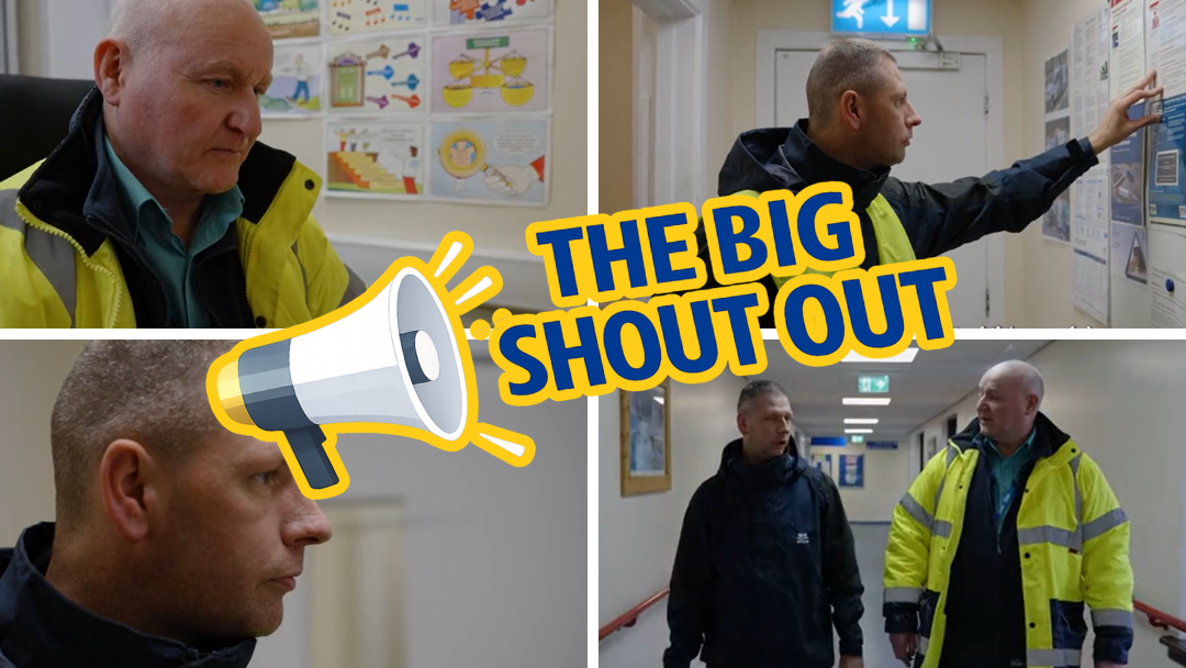 The Big Shout Out logo with images from NHS Lanarkshire's Transport Department