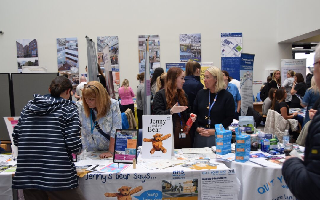 Crowds visit information stands at the Wellness in Wishaw event