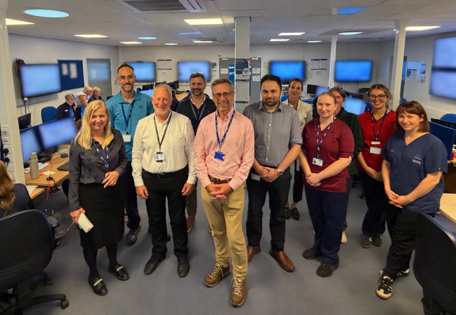 Members of NHS Lanarkshire Board doing a walkround of Flow Navigation Centre.
